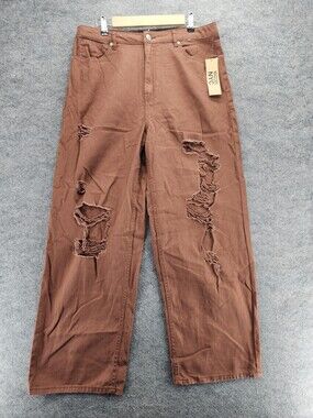 Madden NYC Jeans Womens Juniors 15 Distressed Brown Denim 90's Fit